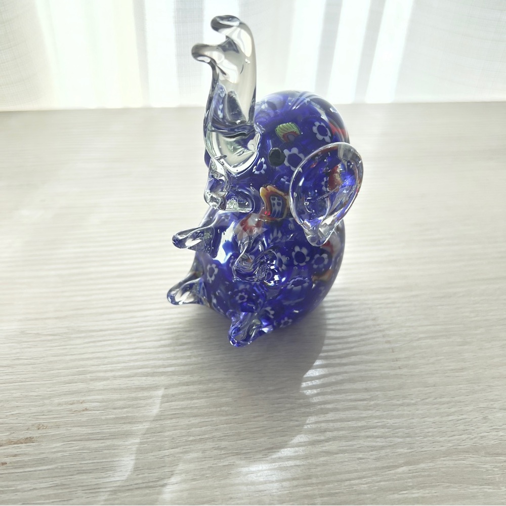 Millefiore Vintage Glossy Heavy Glass Elephant Paperweight Smooth Hand Blown